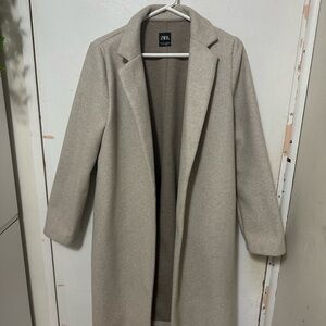 Zara Women's Lapel Collar Coat- Light Beige
